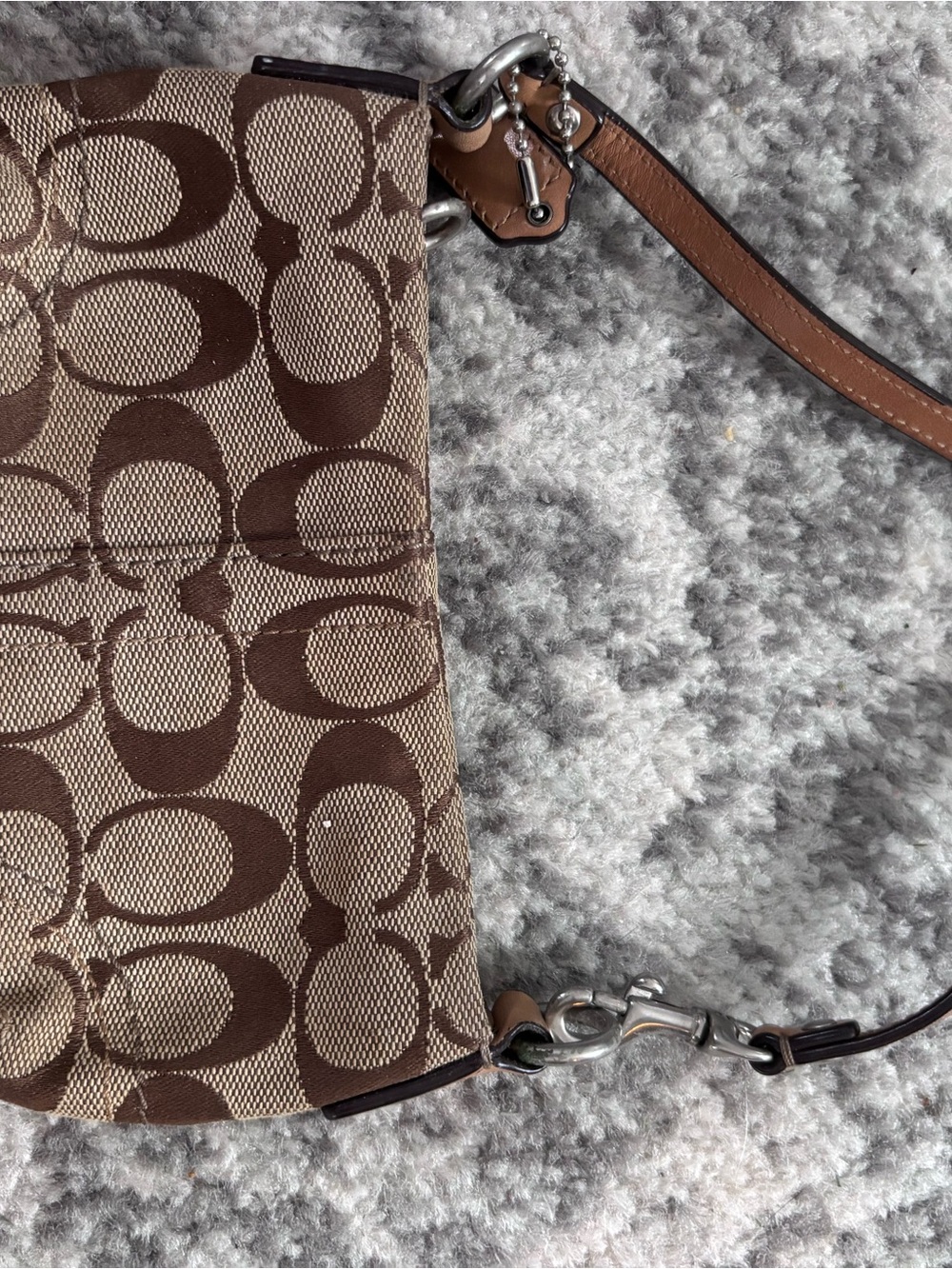 Coach Brown Signature Canvas Shoulder Bag with Tan Leather Trim